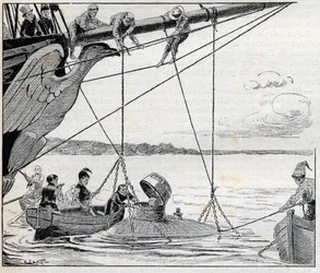 Napoleon flyr från ön Saint Helene i en ubåt (ubåt) - illustration till romanen av Emile Cyprien (Emile-Cyprien) Driant (1855-1916), "Emperor