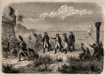 Napoleon återvänder från Elba - "" Napoleon I:s återkomst från ön Elba, landade i Cannes den 1 mars 1815""" Ingraverad i "Illustrious popular dictionary"" - 1864 - av Joseph Decembre och Edmond Allonier -