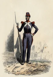 Nationalgardet eller den afrikanska milisen i Alger, inrättad 1830 av general Clausel från den franska armén för att upprätthålla ordningen i staden, i "Det gamla och moderna Algeriet" av Léon Galibert