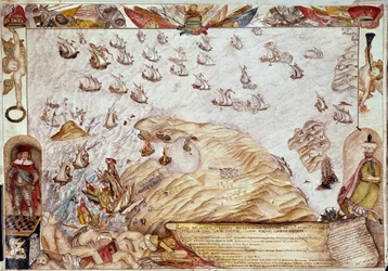 Sjöstrid mellan den turkiska och venetianska flottan 1661 - Miniatyr - Venedig, Biblioteca Marciana