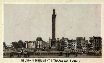 Nelsons monument och trafalgar square, Edinburgh (Edinburgh) i Skottland, Storbritannien. Kromolitografi från slutet av 1800-talet.