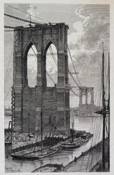 New York: Brooklyn Bridge pålar under uppbyggnad - i "The World Tour", 2:a terminen 1881
