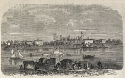 New York State - Emigration Commission Etablissement - Ward Island - Gravyr i "The Illustrous Universe" 1869