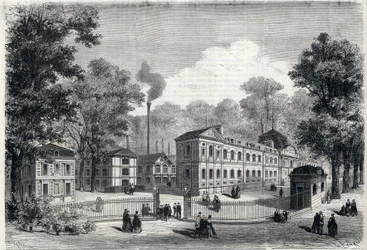 Ny byggnad av den imperiale porslinsfabriken i Sevres 1868. Gravyr i "" L