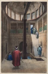 Nilometer (nilometern - mätning av Nilens vattennivå i Egypten) - Gravyr ur "Usi e Costumi di Tutti i Popoli dell