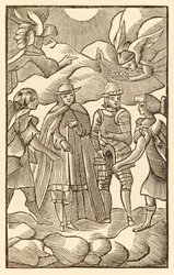 Se nu, se hur de heliga pilgrimerna rider, molnen är deras vagnar, änglarna är deras vägvisare, ur „Kristens resa från denna världen till den tillkommande” av John Bunyan (1628-1688), Christian och
