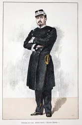 Fredsofficer, Small Second Empire Dress (1852-1870). Färgetsning, för illustration "History of the Corps of Peacekeepers""" bok publicerad under beskydd av Louis Lepine (1846-1933), prefekt för polisen på Seine, av Alfred Rey (186)