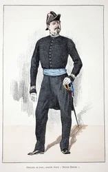 Fredsofficer, stora andra imperiet (1852-1870). Etsning i färger, för illustration "History of the Corps of Peacekeepers""" bok publicerad under beskydd av Louis Lepine (1846-1933), prefekt för polisen på Seine, av Alfred Rey (1864-