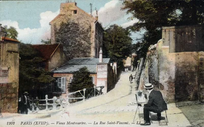 Gamla Montmartre: en målare på St Vincent Street. I orange kabarén "The Agile Rabbit" - Vykort, deb. 1900-talet.