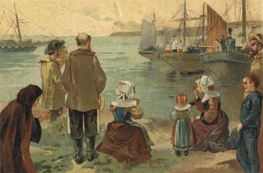 Gammal sed som firas i regionen Bretagne: Terre Neuvas välsignelse. Kromolitografi från slutet av 1800-talet.