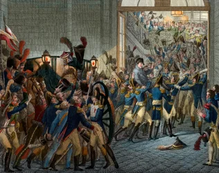 Hundra dagar: "" Napoleon Bonaparte (1769-1821) återvände från sin exil på ön Elba - triumferande inträde den 20 mars 1815 i Palais des Tuileries - Gravyr 1800-talet