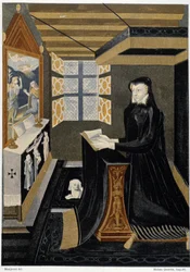 Oratorium av drottning Catherine de Medici (Caterina de Medici) (drottning i bön) - baserat på emalj från 1500-talet, Cluny Museum