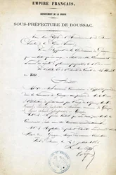 Order från underprefekturen Creuse (Arrondissement of Boussac) den 23 juli