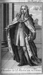 Orden av riddare.Chevalier de Saint Michel i Frankrike på 1400-talet. I "" Historia om militära ordrar eller riddare, om seculieres och stamgäster miliser av båda könen, som har etablerats hittills. Upplagan hämtad från Abbe Giustiniani, R.P.Bonan