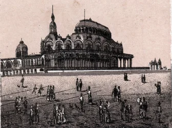 Oostende (Osten), Belgien: utsikt över Kursaal Digue (kasino). i "" Världen illustrerar 168 vyer"" Odaterat (slutet av 1800-talet)
