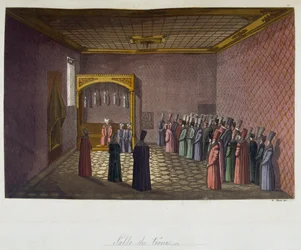 Ottoman Empire: The Throne Hall - i "" Den gamla och moderna kostymen"" av Ferrario, ed Milan