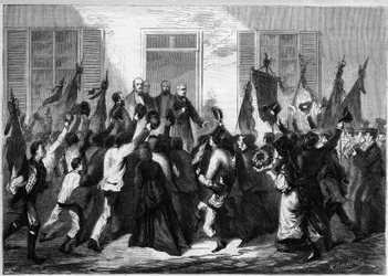 Ovation till Adolphe Thiers (1797-1877), Frankrikes president av befolkningen i Belfort 1873.