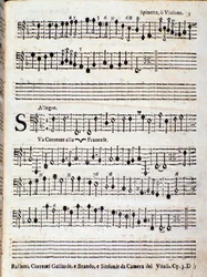 Sida med partitur av Baletter, franska strömningar opus 3 av Giovanni Battista Vitali