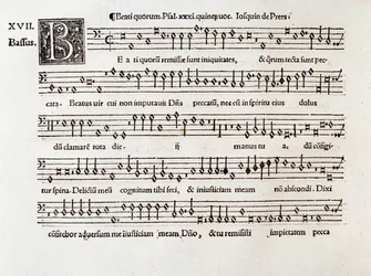 Sida med partitur av Beati kvorumpsalm XIII av Willaert (1538)