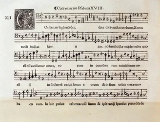 Sida med partitur av Psalm XVIII av Willaert (1538)
