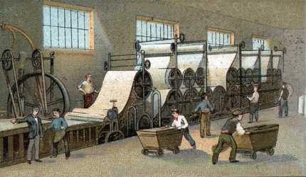 Pappersproduktion på 1800-talet i Frankrike. Kromolitografi från slutet av 1800-talet