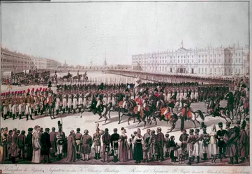 Parad av det ryska infanteriet. Tryck från början av 1800-talet.