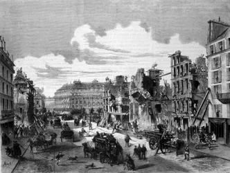 Paris, rivning rue de la Paix för öppnandet av rue de Reaumur. 1868. Gravyr av 1800-talet.