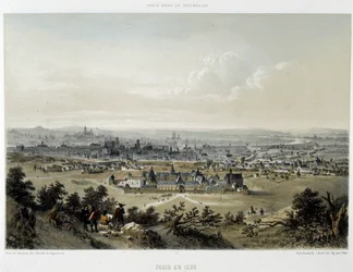 Paris 1620, allmän bild tagen från Butte Chaumont - litografi
