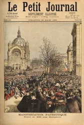 Patriotisk demonstration i Paris, för starten av det 200:e regementet för Madagaskar. Gravyr i "" Le petit journal"" 1895-03-24. Selvas samling.