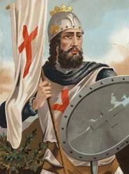 Pelagius av Asturien - Pelagius Erövraren - Porträtt av Pelayo, kung av Asturien och visigoternas ledare (?, 718 i Cangas, 737). Efter "Berömda män och kvinnor". Barcelona 1877.