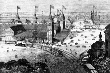 Pennsylvania järnvägsstation i Philadelphia - gravyr, sent 1800-tal