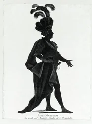 Framträdande av den italienske kastraten Luigi Marchesi (1754 - 1829) även känd som Marchesini-sång på teatern i San Benedetto.
