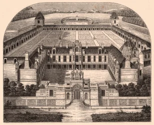 Perspektivvy av Chateau dAnet (Eure-et-Loir, Frankrike), renässans era