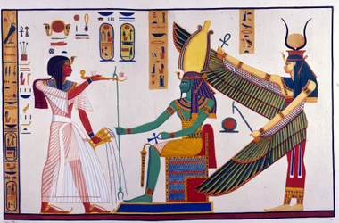 Farao Ramses IV ger erbjudanden till Ptah-Sokari-Osiris. Bakom Osiris är Isis. (Bibah-el-Moluks grav) - i "" Monuments of Egypt and Upper Nubia"" av Ippolito Rosellini (Rossellini).