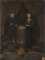 Philippe I de Hesse, dit le Magnanime et Christine de Saxe - Philip I, Landgrave of Hessen (1504-1567) and Christine of Sachsen (1505-1549), Landgravine of Hessen, Anonymous . Olja på duk. Mått: 103x79 cm. Nationalmuseum Stockholm