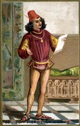 Pierre Gringoire (1475 - 1538), fransk dramatisk poet. 1800-talets kromolitografi.