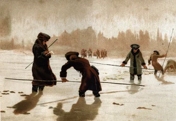 Pierre Louis Moreau de Maupertuis (1698 - 1759), fransk landtmätare och matematiker, som arbetar med att mäta den terrestra meridianen i Lappland.