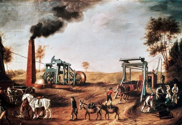Pit head, ca 1800, målning av en okänd konstnär, olja på duk, 95 x153 cm, Storbritannien