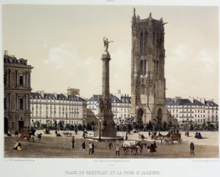 Place du Chatelet och Saint-Jacques Tower