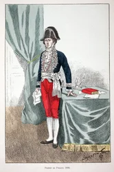 Polisprefekt (1800). Etsning i färger, för illustration "" History of the Corps of Peacekeepers""" bok publicerad under beskydd av Louis Lepine (1846-1933), prefekt för polisen på Seine, av Alfred Rey (1864-?) och Louis Feron (1862) -?), edi