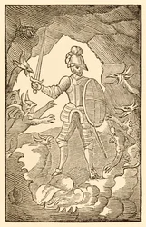 Stackars mannen! Var är du nu? Din dag är natt. från The Pilgrims Progress From This World, To That What Is To Come av John Bunyan (1628-1688) Christian går in i Dödens skuggas dal och t.