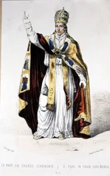 Påven Pius IX i en stor ceremoniklänning - gravyr
