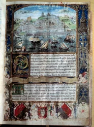 Lissabons hamn i 1500-talets miniatyr i "" Chronicle of King Alfonso Henri""