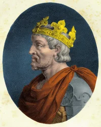 Porträtt Pepin the Brief (ca 714 - 768).