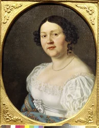 Porträtt av operasångerskan Sophia Vasilyevna Samoylova (Samoylova Chernikova) (1860-1936) (Porträtt av operasångerskan Sophia Vasilyevna Samoylova). Anonym målning, olja på duk, sent 1800-tal. Rysk konst, romantik. Statens teatermuseum a