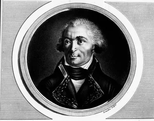 Hellängdsporträtt av Charles Pichegru (1761-1804), general-in-chief för arméerna i Norden, Sambre och Meuse, Rhen och Mosel. gravyr i ""Komplett samling av historiska bilder av den franska revolutionen, i tre volymer.""" 1804.