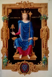 Porträtt vid foten av kungen av Frankrike Louis VIII lejonet (1187 - 1226) fader till Saint Louis. Miniatyr i "" Recueil des rois de france"" av Jean Tillet