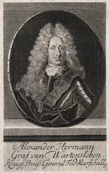 Porträtt av Alexander Hermann Graf von Wartensleben (1650-1734) officer i arméerna i olika tyska stater - gravyr