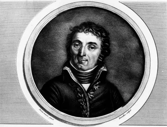 Porträtt av Andre Massena (1756-1817), generalmajor för Armee of Italy. Gravyr i "" Komplett samling av historiska målningar från den franska revolutionen, i tre volymer.""" 1804.