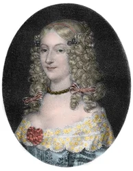 Porträtt av Anne-Genevieve de Bourbon-Conde (1619-79) Hertiginna av Longueville - Porträtt av Anne Genevieve de Bourbon Conde (Anne-Genevieve de Bourbon-Conde), hertiginna av Longueville (1619-1679) gravyr från 1800-talet